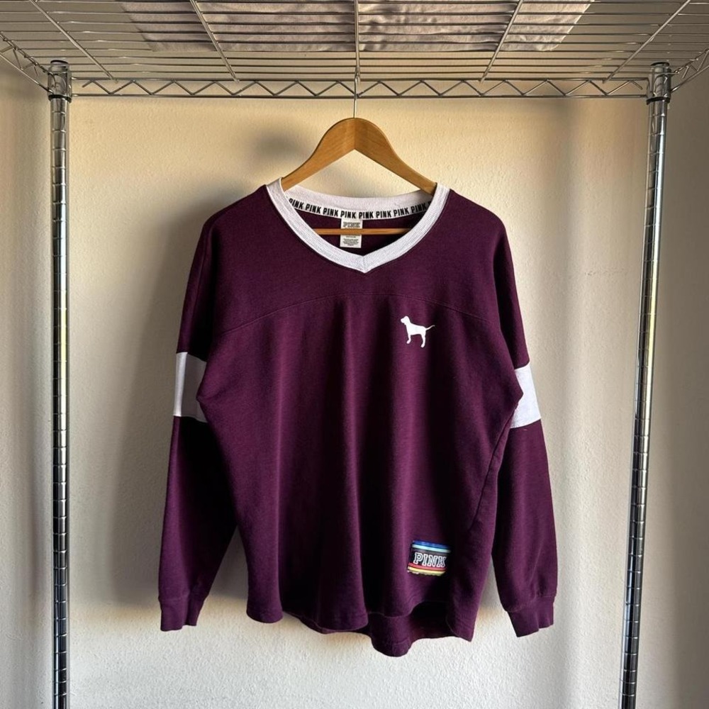 Vintage Y2K Victorias Secret PINK Maroon Dog Logo Crewneck Sweater